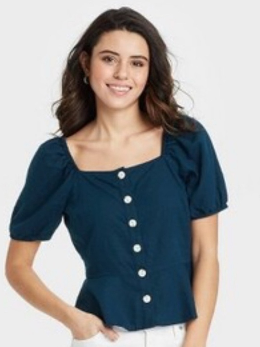 Universal Thread Linen Navy Peplum Button-Up Blouse XL NWT